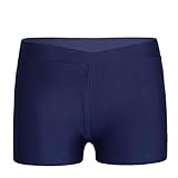 short femme bleu turquoise Ceinture extensible en V sur le devant, coupe garçon. Couleur unie, coupe slim, jolie couture