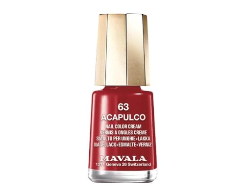 MAVALA - Mini Colors Acapulco 63 5 ml, Esmalte de Uñas Pequeño, Color Rojo Oscuro, Minimiza la Evaporación, Formulados con Ingredientes Seleccionados, Práctico para Llevar