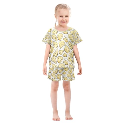 Pajama Sets Short Sleeve Cartoon Cheese Slices Pattern Soft Cotton Summer Sleepwear 2 Piece PJS Size 5-14T4