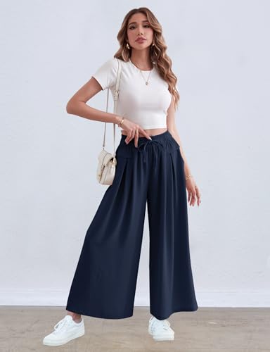 Image of ZJCT Wide Leg Palazzo Pants for Women Summer Beach Pants Flowy Loose Casual Lounge Pajama Yoga Pants with Pockets