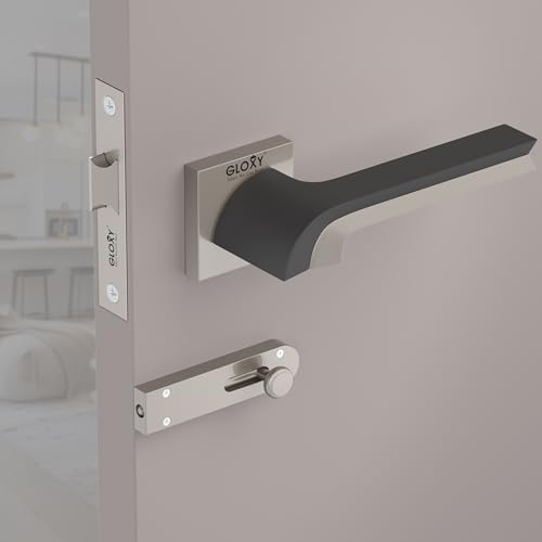 Image of GLOXY Door Lock for Bathroom Door Lock, Mortise Lock Without Knob Keyless Handles Set with Brass Baby Latch for Bedroom, Hotel | Satin & Black Finish (2 Years Warranty, Pack of 1)