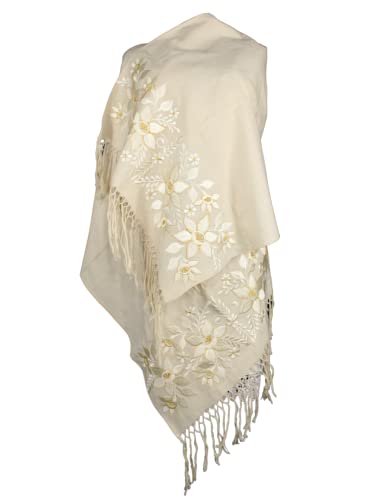 Rebozo Artesanal Bordado a Mano Yucateco Beige de Lino Bordado a mano ideal para...
