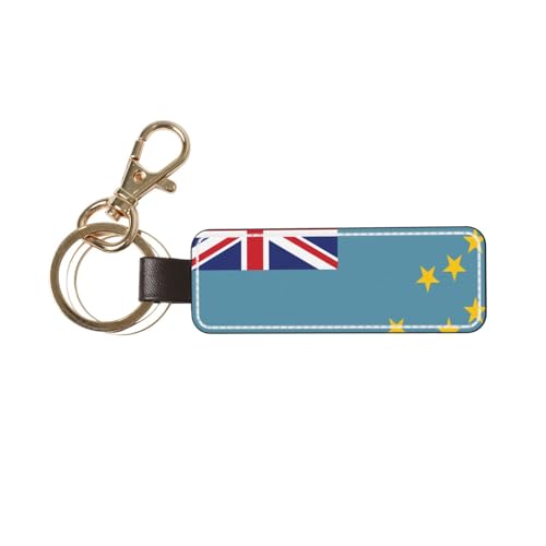 Ninainaid Porte-clés de voiture en cuir véritable avec drapeau de Tuvalu - Porte-clés universel pour homme et femme