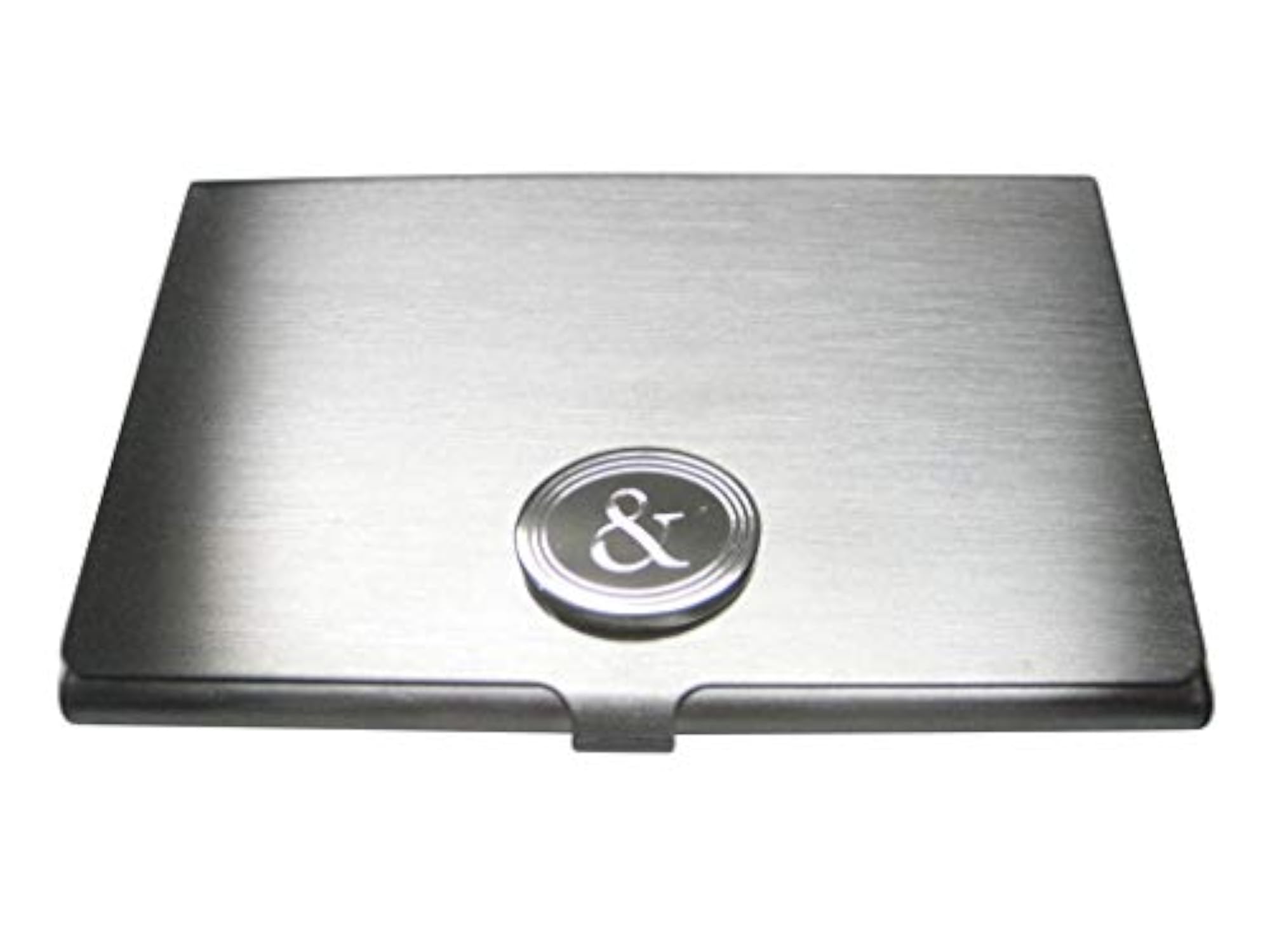 Silver Toned Etched Oval and Ampersand Sign Business Card Holder