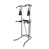 Stamina Power Tower 1698 - Dip Bar Pull Up Bar Station with Smart Workout App - Dip Bars for Home Workout - Up to 250 lbs Weight Capacity - Black
