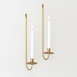 Remenna Wall Candle Holders Set of 2 Handcrafted Wrought Iron Sconces with Gold Finish, Easy to Install Modern Candle Holders for Living Room, Bedroom, Hallway, Wedding or Holiday Decor