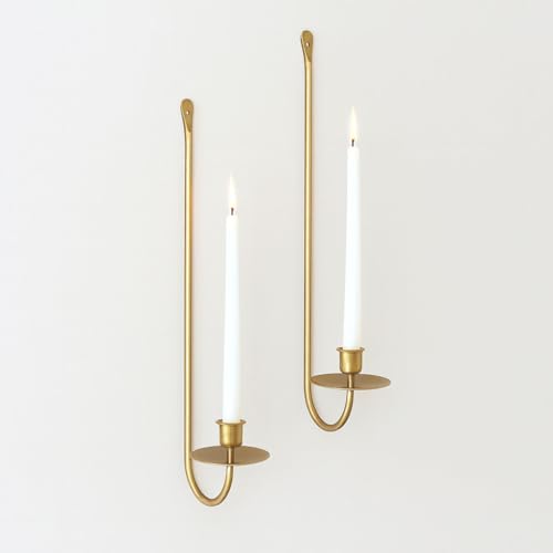 Remenna Wall Candle Holders Set of 2 Handcrafted Wrought Iron Sconces with Gold Finish, Easy to Install Modern Candle Holders for Living Room, Bedroom, Hallway, Wedding or Holiday Decor by Remenna - Used condition - US$15.63