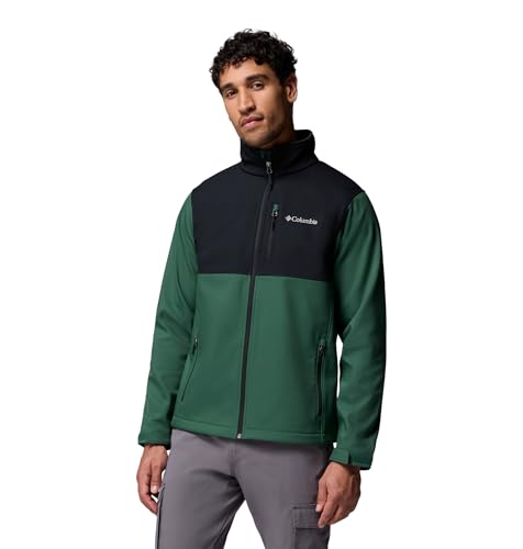 Columbia Mens Ascender Softshell Full Zip Rain Jacket, Rain Forest/Black, Large
