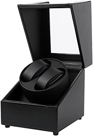 Kalawen Remontoir Automatique pour 2 Montres automatiques, câble de Charge USB, boîtier de Montre en Cuir synthétique avec Moteur Silencieux, Noir