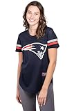 Ultra Game NFL New England Patriots Womenss Soft Mesh Jersey Varsity Stripe Jock Tag Crew Neck Tee Shirt Top, Team Color, Small
