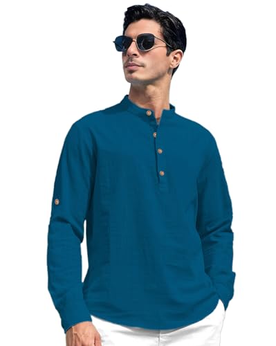 Image of Vida Loca Men Solid Cotton Blend Straight Kurta Shirt