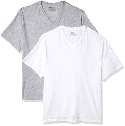 Amazon Essentials Men's Big & Tall 2-Pack Short-Sleeve V-Neck T-Shirt fit by DXL, -Heather Grey/White, 4X