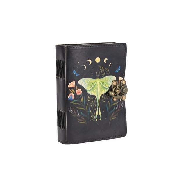 Grimoire grimoire magique en cuir vintage avec fermeture papillon et lunes