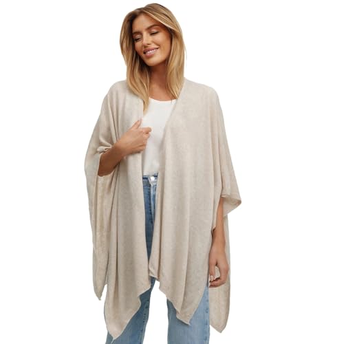 Glamexx24 Poncho para mujer, bufanda con tacto de cachemira, capa de punto, poncho, cárdigan XXL, para primavera y otoño, fabricado en Italia, beige, Tallaúnica