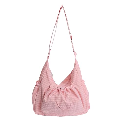 HTU Bolso de hombro de lona para mujer con correa ajustable, bolsos con asa superior, gran capacidad para viajes, compras, trabajo, uso diario (rosa)