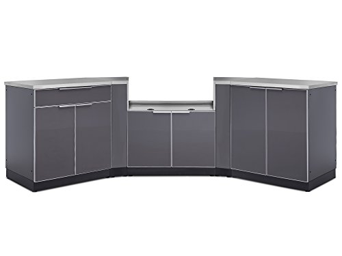 NewAge Products 7 Piece Outdoor Kitchen Sets Includes Bar, Corner, Grill and one 2 Door Cabinet, Two 32 in. Countertops, and All-Season Covers, Wine Racks, 65274
