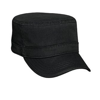 OTTO Garment Washed Superior Cotton Twill Binding Trim Visor Military Cap - Black