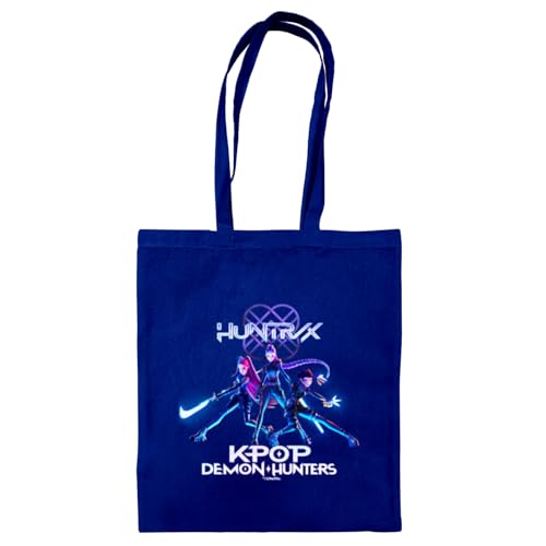 Close Up Pyramid International | K-Pop Demon Hunters Canvas Tragetasche | Rumi, Mira & Zoey - Huntr/x | Dunkelblau, 100% Baumwolle, mit Anime-Charakteren Design | Tote Bag für Fans | 38x42 cm