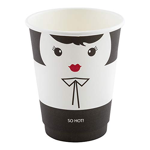 Image of Restaurantware 12 Ounce Disposable Cups, Pack of 500 Double Wall Hot Cups - Lids Sold Separately, Featuring a Madame Print with Black Paper Insulation, Ideal for Serving Tea, Coffee, and More