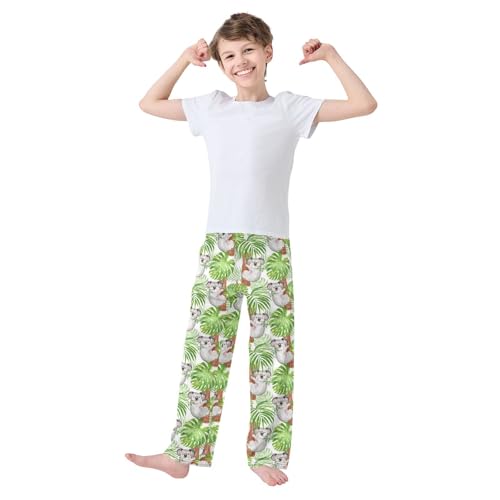 Koala Palm Leaf Boys Long Pants Soft Trousers Elastic Waist Kids Lounge Bottoms with Pockets S-XL2