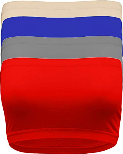 Plus Size Bandeau Bra Tube Top Wirefree Seamless Strapless for Large Bust NDE_Roy_DGRY_RED Plus