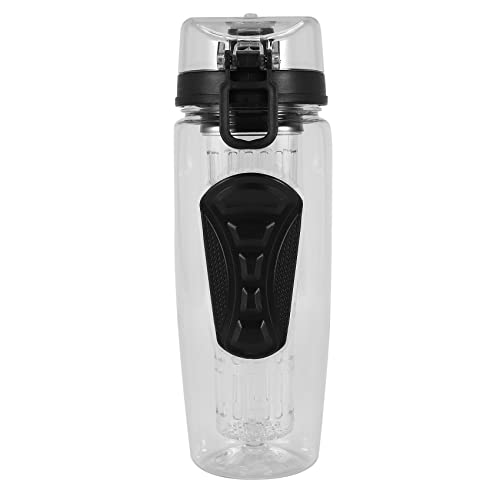 Pqahffowr 1000 ML / 32 oz Fruta infusor Botella de agua de plástico Deportes Detox Negro