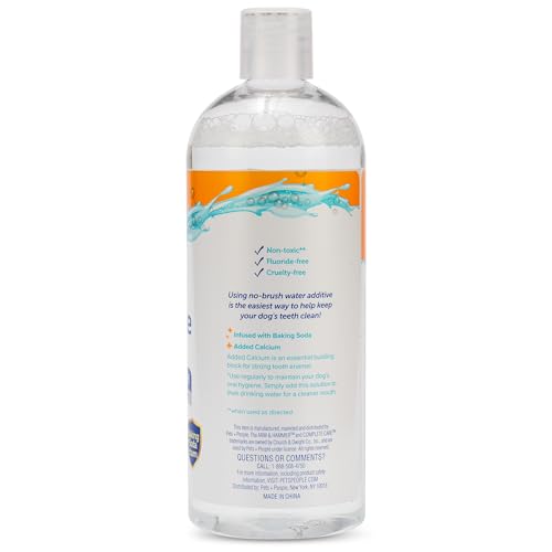 Arm & Hammer Dog Dental Water Additive Breath Freshener, Odorless Flavorless Oral Care Solution for Plaque and Tartar Control, Daily No Brush Dental Support for Dogs, 16 Fl Oz