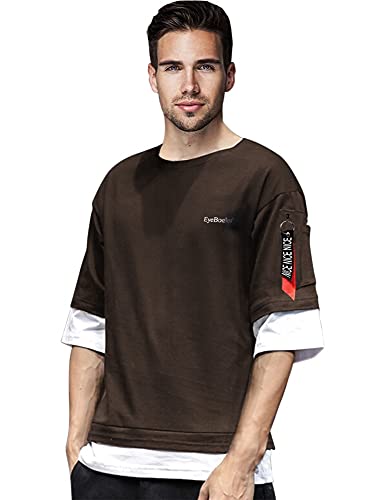 Image of EYEBOGLER Noble Monk Men's Solid Regular fit T-Shirt (T322 Brown XS)