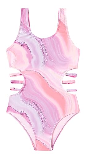 SEAUR Girls' One-Piece Swimwear Cute Tie Dye Side Cutout Swimsuit Summer Quick Dry Beach Hawaiian Bathing Suits