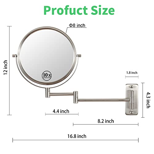 Wall-Mounted Makeup Mirror 8 Inch Retractable 360° Rotating Magnifying Mirror Wall Mounted Bathroom Swing Mirror Decorative Brushed Nickel #TOP4