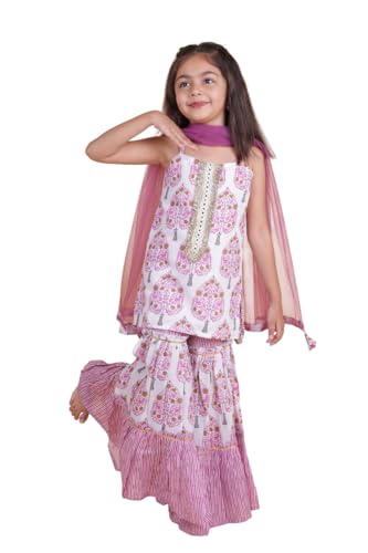 Image of TAGAS Girls Girls V Neck Kurti With Plazo Set | Traditional Girls Ethnic Wear|Ethnic Wear for girls|