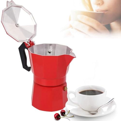 Image of 3D CREATIONS Alluminium Italian Style Stovetop Coffee Maker Moka Pot espresso Coffee percolator 6 cups of Coffee (Red, 300 ml)