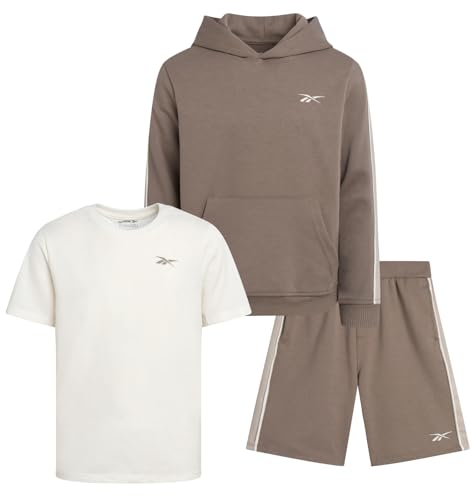 Image of Reebok Boys Active Shorts Set - 2 Piece /3 Piece Athletic Performance Stretch Hoodie Sweatshirt Gym Shorts and Shirts for Boys