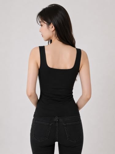 Image of Sizi Women's Ribbed Knit Tank Top with Built-in Padded Support, Square Neck Sleeveless Crop Top, Brown