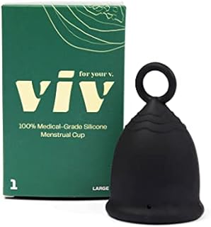 Viv Menstrual Cups with Ring for Easy Removal - Soft and Flexible Medical Grade Silicone Cup for Light and Heavy Flow - Sustainable and Reusable Period Cup Wear for 12 Hours (Large)