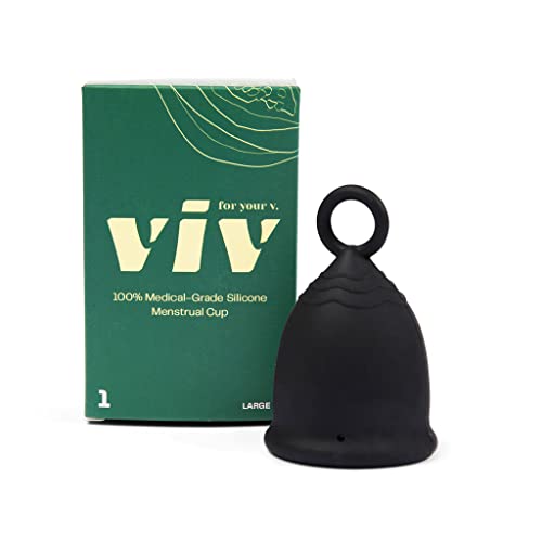 Viv Menstrual Cups with Ring for Easy Removal - Soft and Flexible Medical Grade Silicone Cup for Light and Heavy Flow - Sustainable and Reusable Period Cup Wear for 12 Hours (Large)
