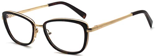 FERAVIA Femmes forme rectangulaire grande conception riche en acétate/lunettes de mode en métal sans ordonnance(or amber) Cover