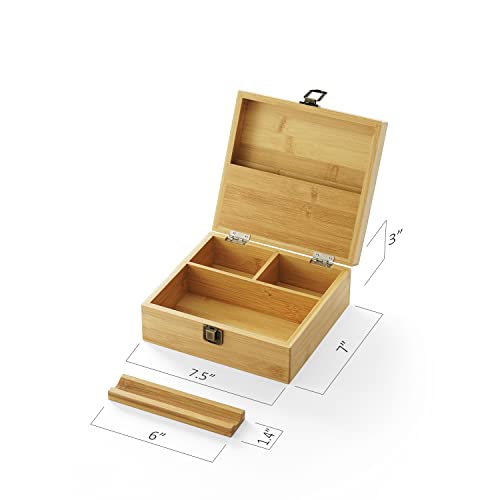 beka. Bamboo Storage Box with Multi-Purpose Tray - Large Premium Handmade Wooden Box with Hinged Lid - Organize All Your Essentials - 7.5 x 7 x 3 Inches