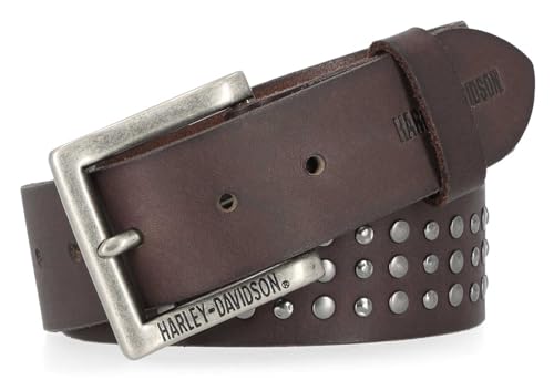 Harley-Davidson Men's Triple Row Studded Genuine Leather Belt - Brown