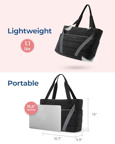 Image of BAGSMART Tote Bag for Women with Zipper and Yoga Mat Straps Quilted Gym Tote for Travel, Work, Sport