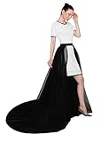 EllieWely Overskirt Short Front Long Back Party Tutu Tulle Skirt Black S M