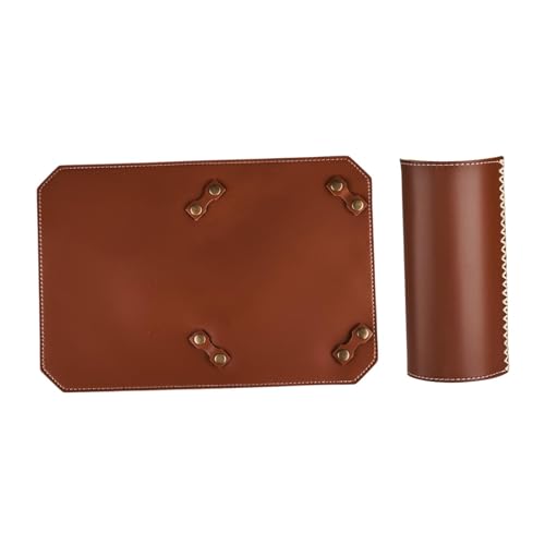 Menolana Furnace Pad and Gas Tank Cover Set PU Leather Sleek Practical Protective Fixing Pad Protectors for BBQ Outdoor Travel Picnics, Brown