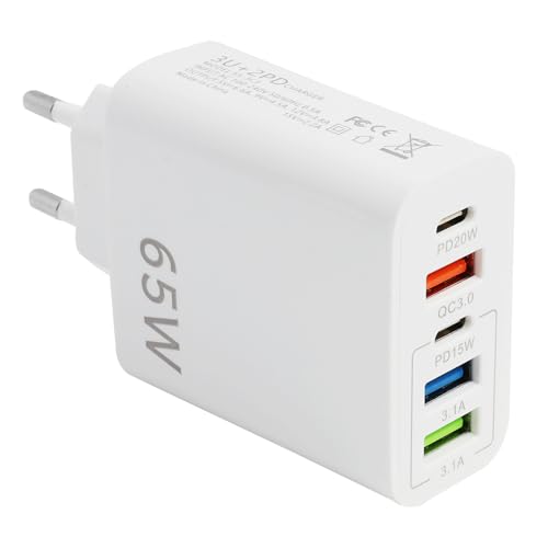 Cargador USB Múltiple, 65 W 5 Puertos Cargador Rápido USB Adaptador de Red Universal de Corriente de Pared Cargadores Universal para Phone