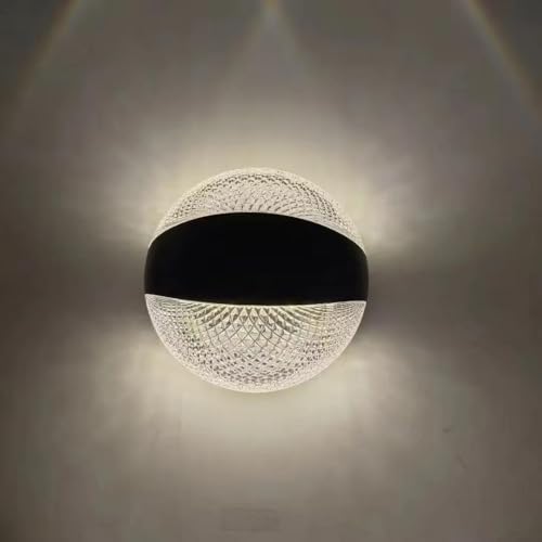 Image of blissbells Modern Round LED Wall Light with Crystal Acrylic Shade | 3 Color Changing Modes | Black Decorative Indoor Wall Lamp for Living Room, Bedroom, Hallway, Staircase & Hotel