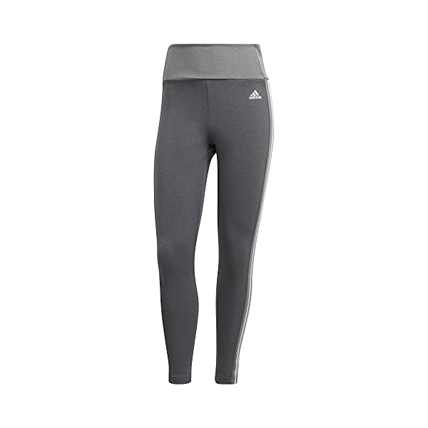 adidas-Womens-High-Rise-3-Stripes-78-Tights adidas womens High Rise 3-stripes 7/8 Tights Dark Grey Heather/White X-Large