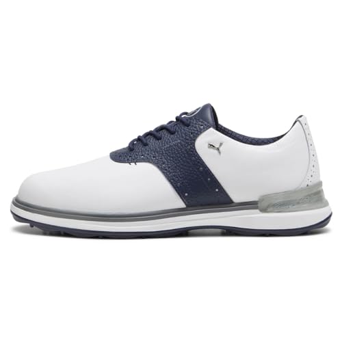 PUMA Avant, Golf Shoe Hombre, White-Deep Navy-Speed Blue, 39 EU