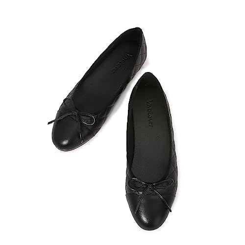 Image of Women's Cap Toe Ballet Flats Two Tone Bow Flats Round Toe Shoes for Women Slip on Casual, Work, Dress Flats Pumps for Women