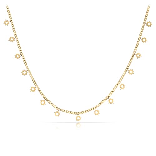 Made by Nami Collier Femme Acier Inoxydable Doré Réglable 40+5cm - Pendentif Soleil Minimaliste Bijoux