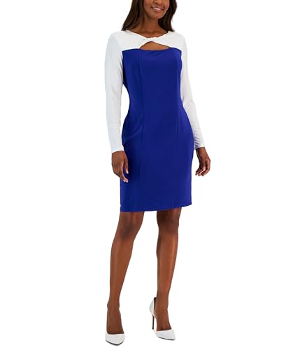 Kasper Women's Colorblock Knot-Neck Bodycon Dress (Royal Blue/White, XX-Large)
