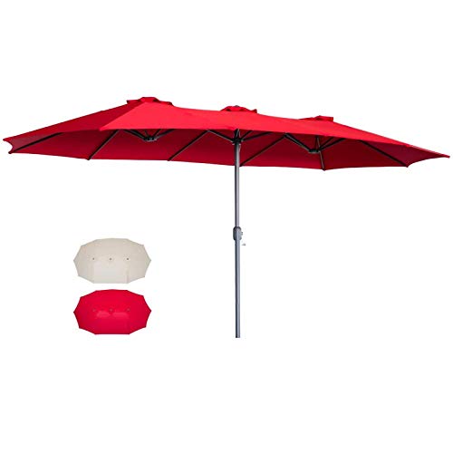 AECOJOY 15x9ft Double-Sided Patio Umbrella Outdoor Market Umbrella Large Sunbrella Table Umbrellas with Crank Air Vents for Deck Pool Patio (Red)